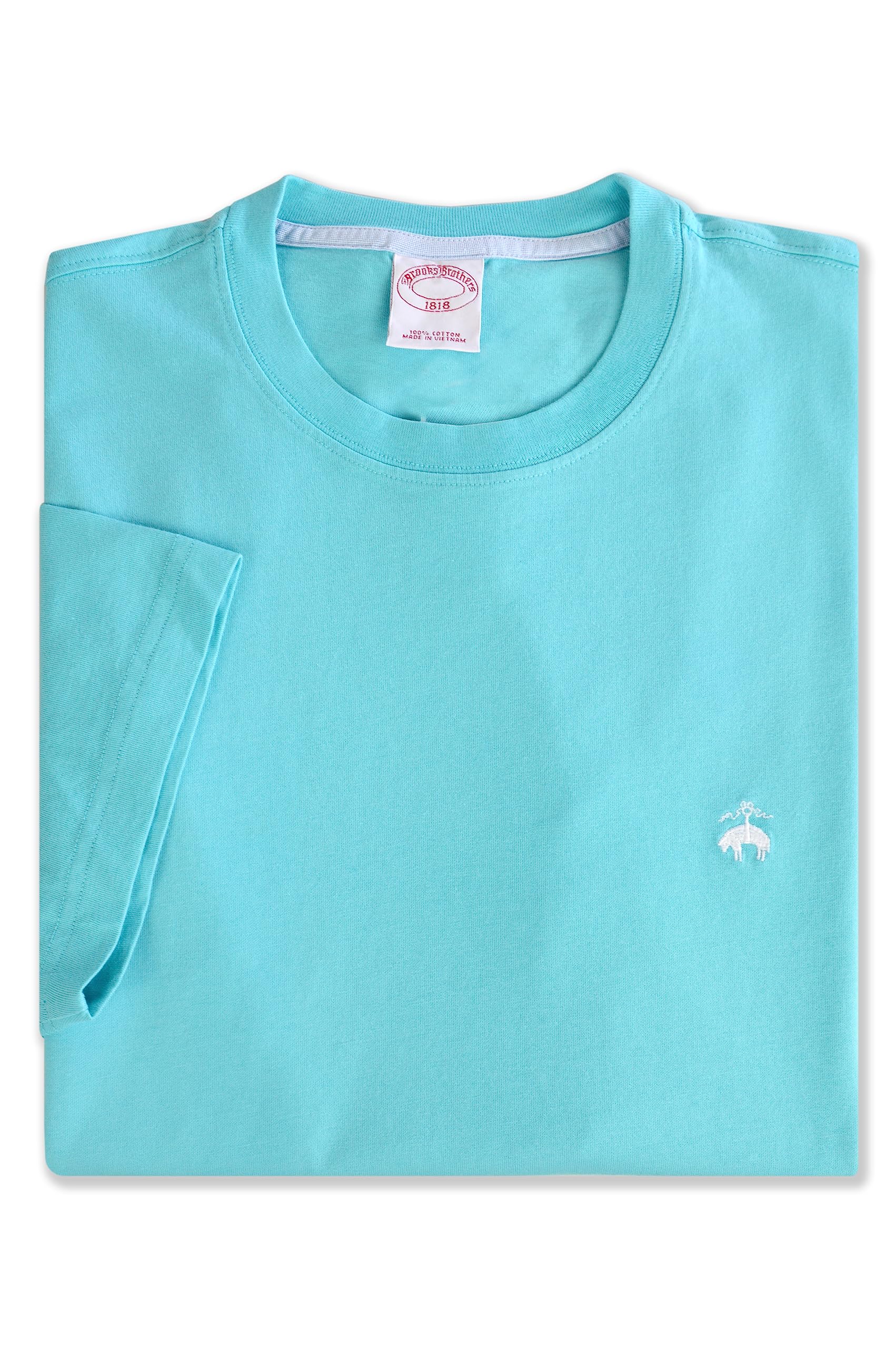 Brooks Brothers Herren Classic Fit All Cotton White Embroidery Crewneck Short Sleeve Tee T-Shirt, aqua blue, Large