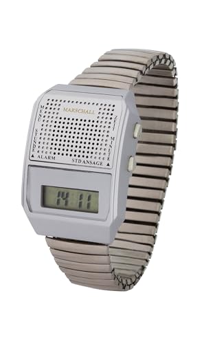 Marschall sprechende Armbanduhr mit seitlichen Einstellknöpfen I 1100V I Silber I Stündliche Zeitansage I Wecker I Perfekt für Senioren, Blinde und Demenzkranke