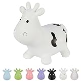 Hoppimals Tootiny Aufblasbarer Hüpftier Cow Hopper für Kinder ab 12 Monaten, Weiss, verpackt in Geschenkbox, Pumpe inklusive