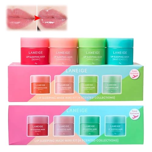 4-teiliges Lippen-Schlafmasken-Set – Lippenpflegeprodukte für die Nachtbehandlung | Befeuchtet und nährt rissige, trockene Lippen und spendet intensive Feuchtigkeit mit Sheabutter (2 sets)