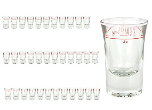 36er Set Schnapsglas DUBLINO mit Eichstrich, 2 cl, geeicht, Spirituosenglas mit Füllstrich, Stamper, Shot Glas, hochglänzendes Markenglas, glasklar