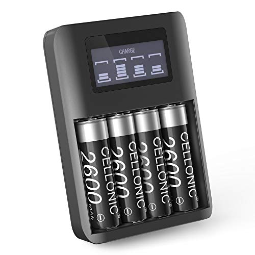subtel® Kamera Ersatzakku AA NiMH Batterie 2600mAh (x4) für Sony Cyber-Shot DSC-H300 DSC-H200 DSC-H5 DSC-H1 DSC-H2, Ersatz Akku 2600mAh + Ladegerät Kameraakku Zusatzakku Battery