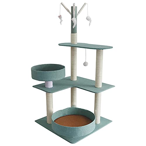 Cat Tree 3-stöckiges Spielzeug mit Federn, mit gemütlichen Sitzstangen, stabiler Katzenturm, Katzenhaus, Aktivitätszentrum, grauer Kletterständer für kleine Katzen