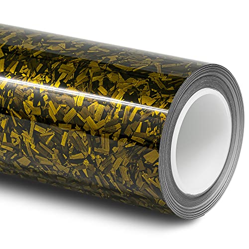 Folindo® 3D Forged Carbon Autofolie Gold Glanz (32€/m²) | 50 x 152 cm | Selbstklebende Luftkanal Folie zur Auto Folierung | Blasenfrei