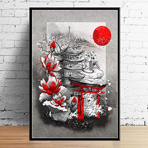 LCSLDW Leinwanddruck，Kunst Dekor Japan Kultur Kunstwerk Samurai Geisha Sakura Kimono Wandkunst Leinwand Malerei Poster, 40X50Cm Ohne Rahmen