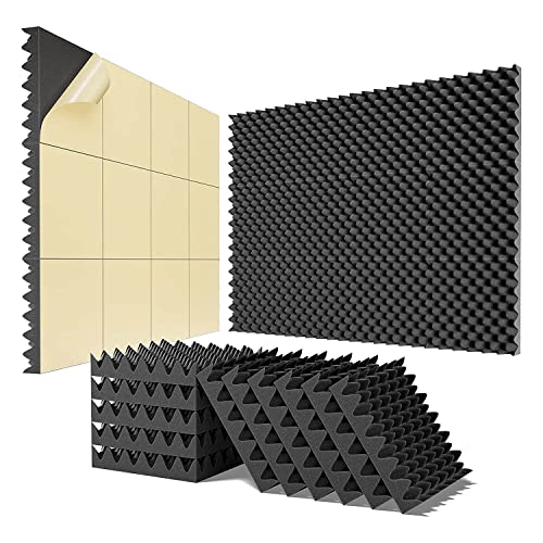 huanzhi 12 Stück schalldichte Schaumstoffplatten, selbstklebend, 2 x 12 x 12 cm, Akustikschaumstoff, für Heim- und Berufsstudios