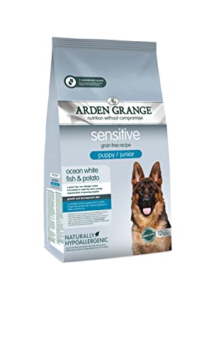 Arden Grange Sensitive Puppy/Junior Trockenfutter für Hunde, getreidefrei, Ozean, Weißfisch und Kartoffel, 12 kg