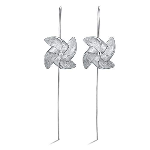 Lotus Fun S925 Sterling Silber Ohrringe Kreative Drehbare Windmühle Baumeln Ohrringe Persönlichkeit Temperament Handgemacht Schmuck für Frauen und Mädchen