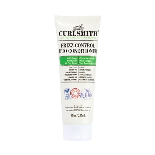 Curlsmith – Frizz Control Duo Haarspülung, pflegendes Ausspülen oder Einlassen, Entwirren, Glätten, für alle Lockentypen, vegan, 237 ml