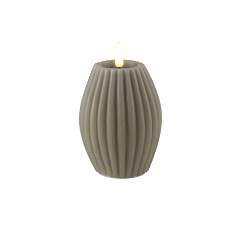 ReWu LED Kerze Deluxe Homeart Rillenkerze Ovale Formkerze aus Echtwachs mit hochwertigem Wachsspiegel - (Sand)