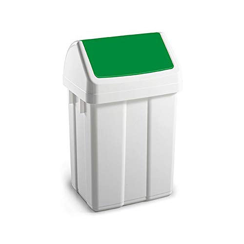 TTS Reinigung 00005062 Max Polypropylen Mülleimer mit Schwingdeckel (grün), 50 Liter Fassungsvermögen, weiß