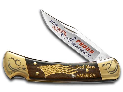 Buck 110 Proud American Macassar Wood Folding Hunter 1/250 Stainless Custom Pocket Knife Knives
