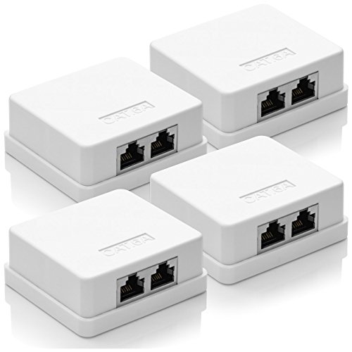 deleyCON 4x CAT 6a Netzwerkdose 2x RJ45 Buchse FTP geschirmt Aufputz Montage 10 Gbit Ethernet Netzwerk LAN Dose RAL 9003 Weiß