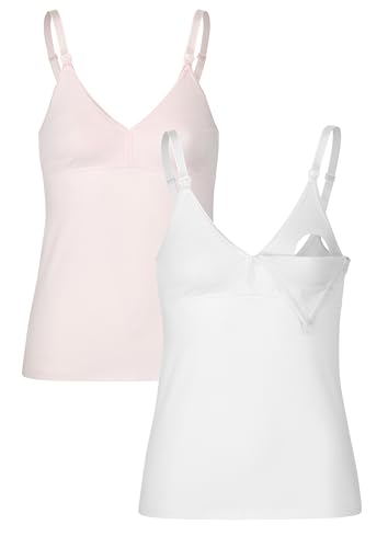 Herzmutter Stilltop-Stillshirt-Unterhemd für Damen - einfache Stillfunktion - integriertes Bustier-BH mit Clip-Verschlüssen - hochwertiger Baumwoll-Mix - 1er & 2er-Set - 5420 (L, Rosa/Weiß)