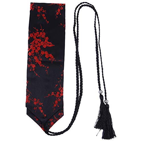 SOIMISS Kimono der Damen Gürtel Obi-Stil Japanischer Kimono Stickerei Taille Cinch Boho Gürtel mit Quaste für Yukata Accessoires für Kleidung Rot Schwarz