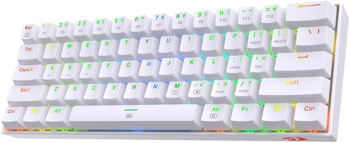 Redragon K630 Dragonborn 60% kabelgebundene RGB-Gaming-Tastatur, 61 Tasten kompakte mechanische Tastatur mit linearem roten Schalter, Pro-Treiber-Unterstützung, Weiß