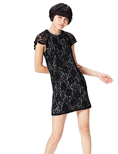 find. Damen Mini A-Linien-Kleid aus Spitze, Schwarz (Black/white Check), 40, Label: L