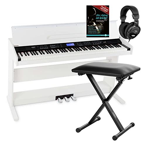 FunKey DP-88 II Digitalpiano Set (88 anschlagsdynamische Tasten, 360 Sounds, 160 Styles, MP3-Player, inkl. Keyboardbank, Kopfhörer und Klavierschule) weiß