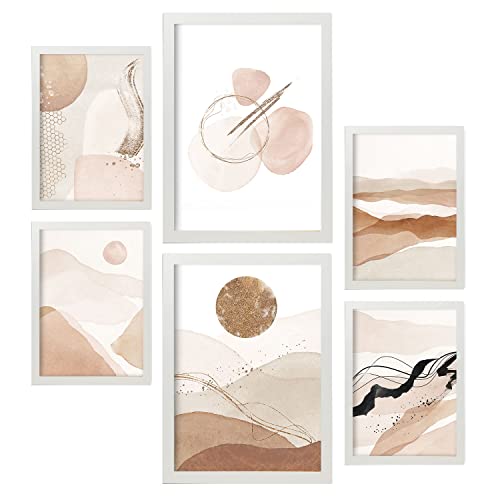 Nacnic Set von 6 Abstrakte Wüste Posters. Sammlung von Plakate mit Collage Ästhetik für Innendekoration. Größen A3 und A4. Mit weißem Rahmen.