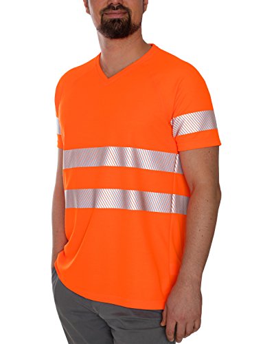 iQ-UV w6380024260-52-L UV-Schutz 50 plus T-Shirt mit Warnschutz nach EN20471, Orange Hv, L