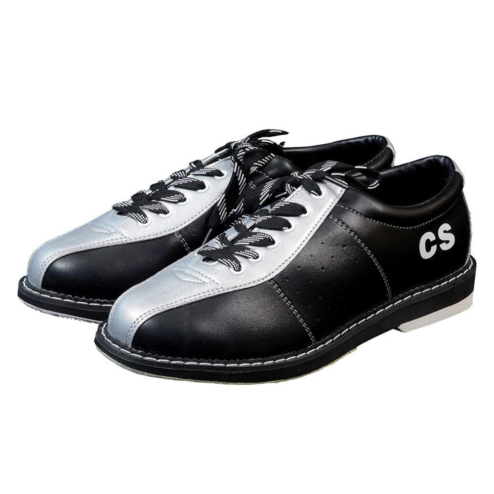 Männer Frauen Bowls Schuhe, echtes Leder Leichte atmungsaktive Bowling Trainer Indoor Outdoor Non-Slip-Turnschuhe,Silber,42