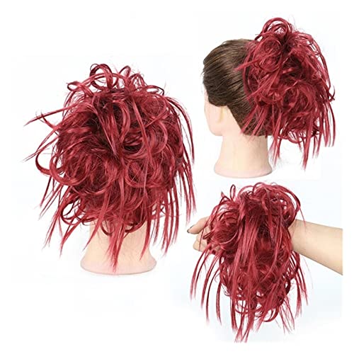 Messy Bun Synthetic Curly Wavy Hair Bun Circle Pferdeschwanz-Haarscheiben mit elastischem Gummiband Haarverlängerungen for Frauen (Color : Q17 Burg)