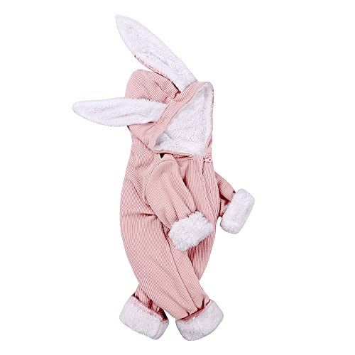 Baby Kaninchen Ohr Zipper Romper Neugeborenen Mit Kapuze Bunny Body Jungen Overall Mädchen Playsuits (EIN Rosa,9-12 monate)