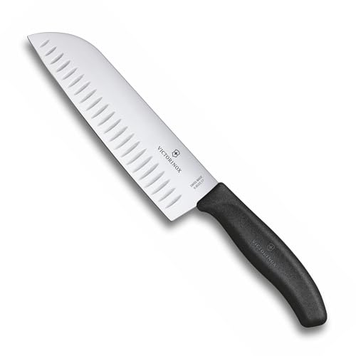 Victorinox Swiss Classic Küchen-/ Santokumesser, 17 cm Klinge, Kullenschliff, Edelstahl, Rostfrei, schwarz