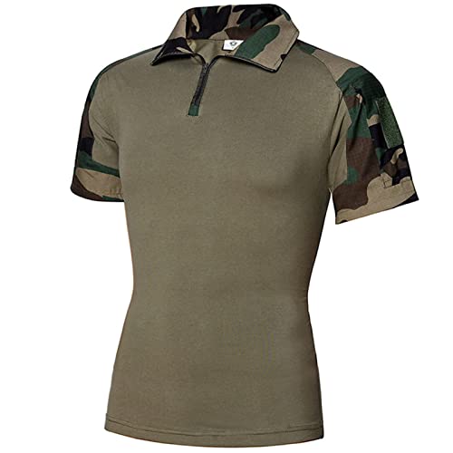 Herren Kurzarm Hemd Taktisch Shirt Militär Armee Outdoor Poloshirt T-Shirt Paintball Combat Shirt Quick Dry Polo Funktionsshirt Mit Reißverschluss (Cl Camouflage,XXL)