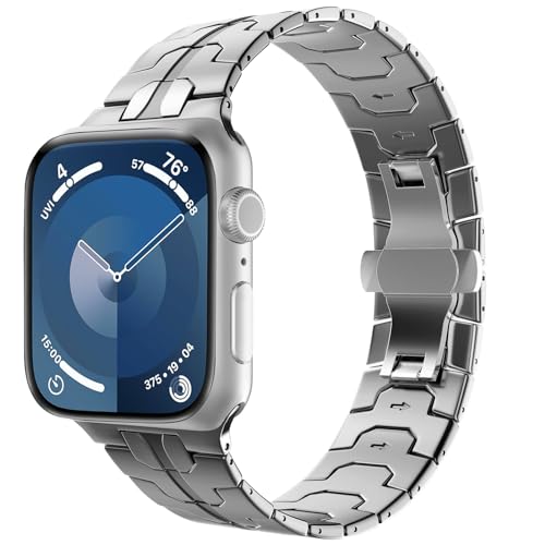 TiMOVO Armband Kompatibel mit Apple Watch Ultra 2 49mm/Ultra 49mm 45mm 44mm 42mm, Edelstahl Uhrenarmband, Abnehmbarer Schnellverschluss mit Faltschließe für iWatch Series 9 8 7 6 5 4 3 2 1 SE, Silber