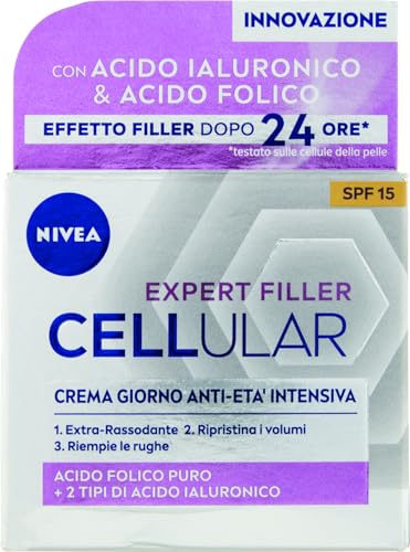 NIVEA CELLULAR EXPERT FILLER Tagescreme Anti-Aging Intensiv LSF 15 50 ml Anti-Falten-straffende Hyaluronsäure und reine Folsäure, Feuchtigkeitscreme Gesicht Anti-Aging