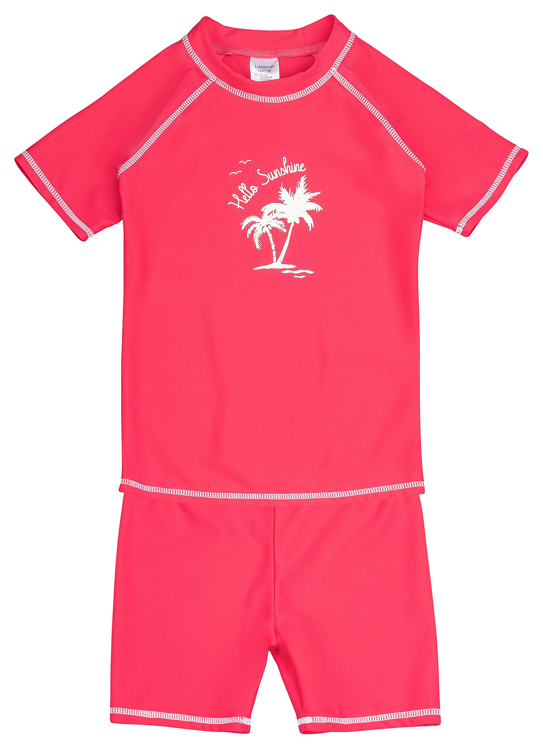 Landora®: Baby- / Kinder-Badebekleidung kurzärmliges 2er Set mit UV-Schutz 50+ und Oeko-Tex 100 Zertifizierung, rot/pink in 86/92