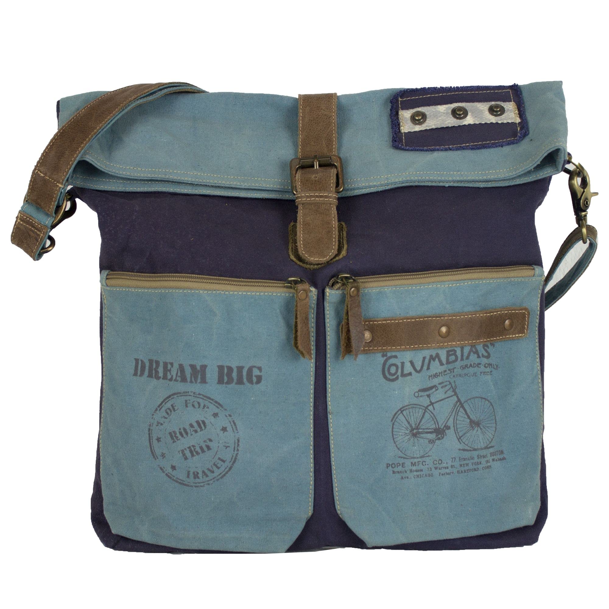 Sunsa große Damen Umhängetasche. Canvas Crossbody/Crossover Bag auch Schultertasche. Blaue Damentasche in Retro Vintage Design. Geschenke für Frauen