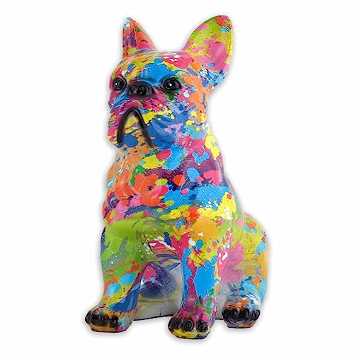 Monkimau Bulldoggen Figur mit bunten Farbpunkten Handgemachte Hundefigur aus Kunstharz Deko Wohnzimmer Garten Küche Tisch Deko Geometrische Bulldogge Skulptur Tolles Muster Abmessungen: 22 x 11 x 17cm