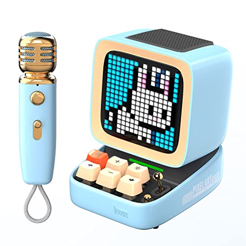 divoom Ditoo-Mic Pixel Art LED tragbarer Bluetooth-Lautsprecher mit drahtlosem Karaoke-Mikrofon, App-gesteuertem Bildschirm, RGB-Tastatur, Spielen, Alarmen für Erwachsene/Kinder, Home Party