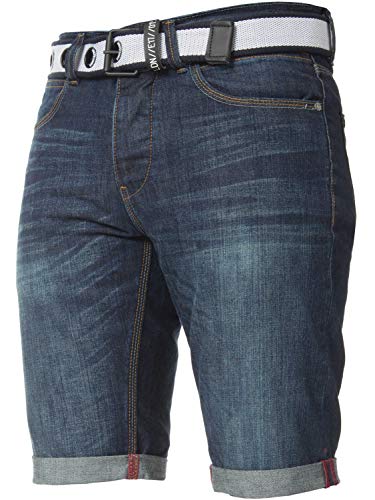 APT Herren Designer-Denim-Shorts, Slim-Fit, Baumwolle, mit Gürtel, Dunkelblau Gr. 36, blau