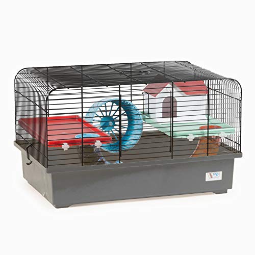 decorwelt Hamsterkäfige Grau Außenmaße 40x25x26,5 Nagerkäfig Hamster Plastik Kleintier Käfig mit Zubehör