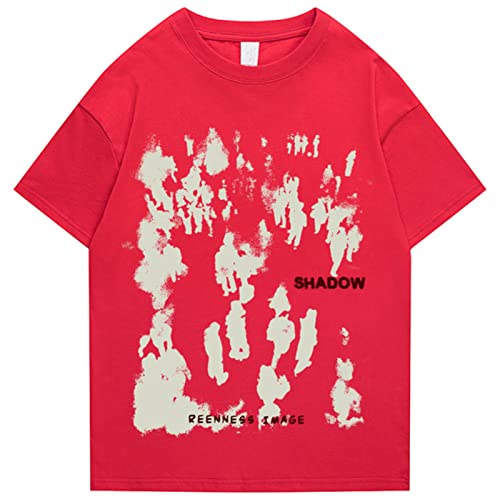 Sommer Herren Kurzarm T-Shirts Hip Hop Menschen Schatten Print T Shirts 2022 Streetwear Harajuku Casual Tops Tees-Rot, S