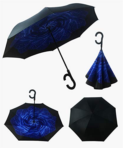 Rückwärtsschirm, kann automatisch Stehen C-Typ Freisprechschirm Regenschirm klar Sonnenschutz und Regen Automatischer Regenschirm,Q