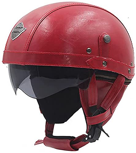 Retro Halbhelme Halbschalenhelm Mit Sonnenblende Leder Halbhelm Deutscher Stil Roller Chopper Anti-Collision Helm ECE Zertifiziert Roller-Helm Scooter Mofa-Helm (Color : D, Größe : XL=61-62cm)