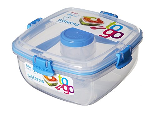 Sistema 4 Stück Speisebehälter/Salatbox to Go, Hermetisch 3 Abteile mit Besteck - 1,1 Liter, farbig Sortiert