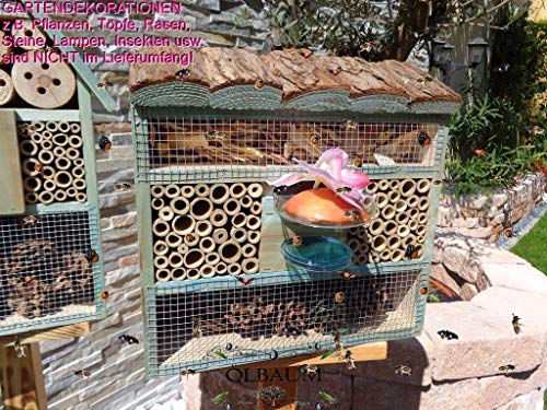 1x Bienenhotel,Rindendach Insektenhaus + Bienenhaus mit Bienentränke, insektenhotel mit Rindendach, Insekten Florfliegen Marienkäferhaus