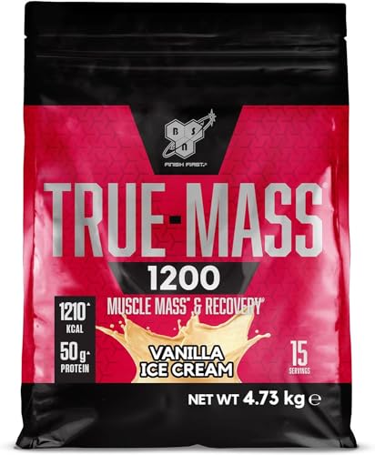 BSN True Mass 1200 Weight Gainer Eiweißmischung Pulver (enthält Whey, Casein, Glutamin und Kohlenhydrate (Hafermehl), Protein Shake von BSN) vanilla milkshake, 15 Portionen, 4,73kg