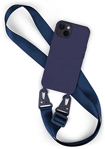 moex Hover Cover für Apple iPhone 13 Handykette mit breitem Band, Hülle mit Band zum Umhängen, abnehmbare Nylon Kette mit Karabiner, stylisch und extrem robust – Navy Blau