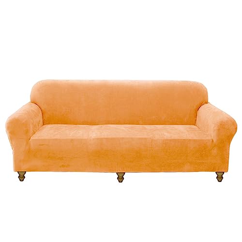 OQHAIR Stretch-Samt Sofaüberwurf für 3-Kissen-Couchbezüge weich rutschfest Sofa überzug Maschinenwaschbarer Möbelschutz -orange-2 Seater