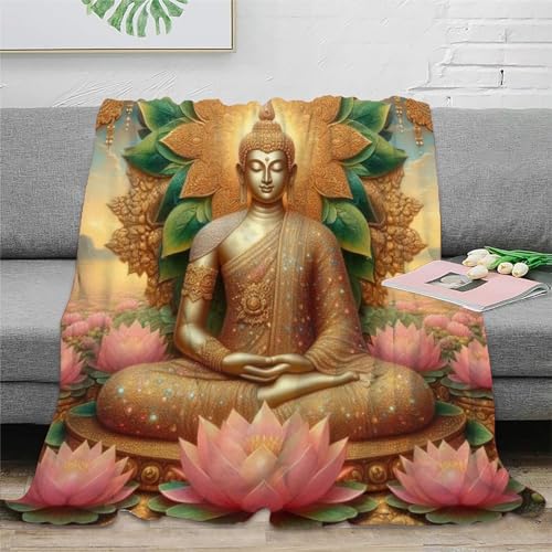 Buddha Flanell Decke 3D Druck Zen-Muster Sofadecke Flauschig Warm Kuscheldecke Bett Decken Weichen Flauschig for Erwachsene Kinder 40x50inch(100x130cm)