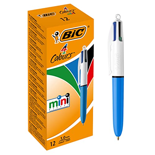 BIC Mini Kugelschreiber, Schwarz/Blau/Rot/Grün, 12 Stück
