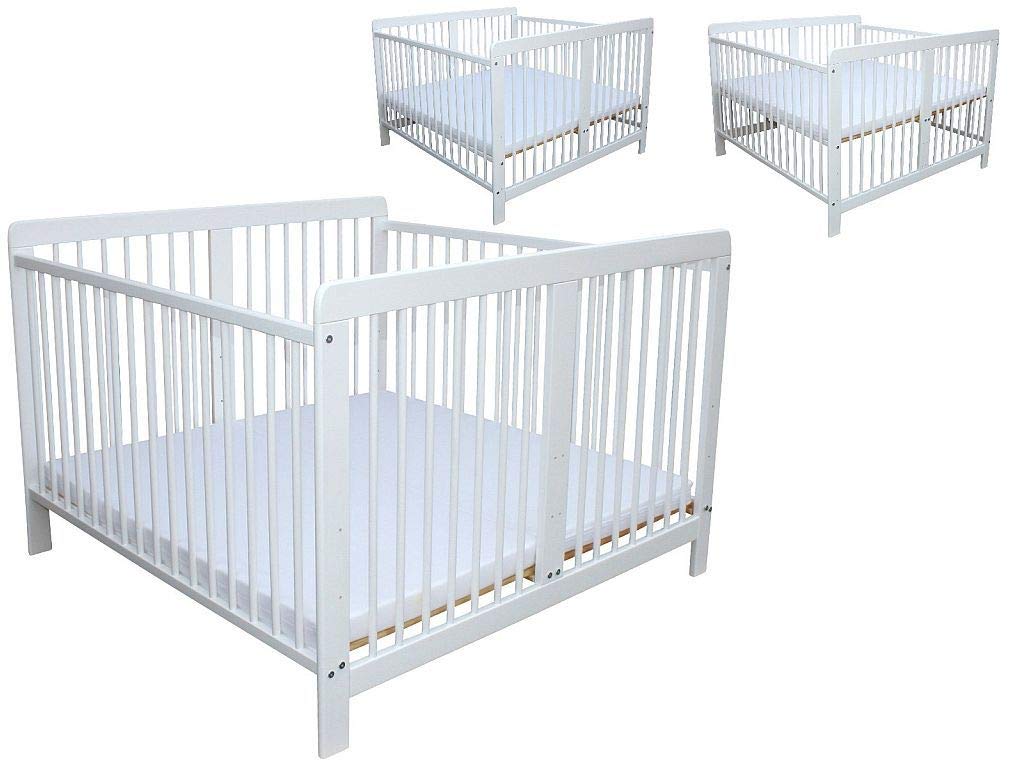 Micoland Zwillingsbett Zwillingskinderbett Kinderbett für Zwillinge massiv Weiss mit 2 Matratzen 120x120cm