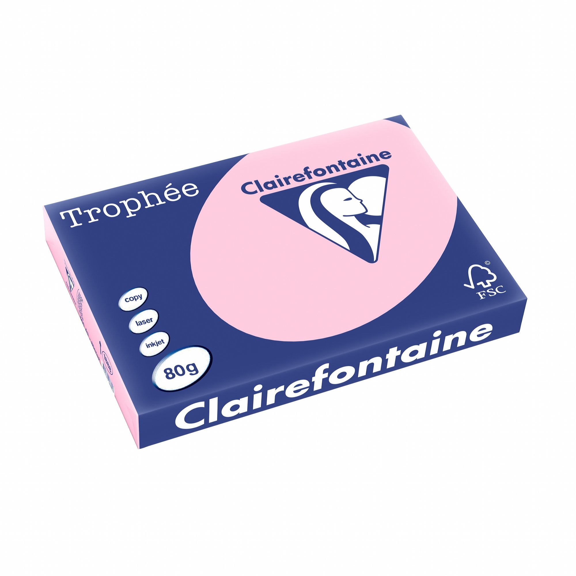 Clairefontaine 1888C - Ries Druckerpapier / Kopierpapier Trophee, Pastell Farben, DIN A3, 80g, 500 Blatt, Rosa, 1 Ries
