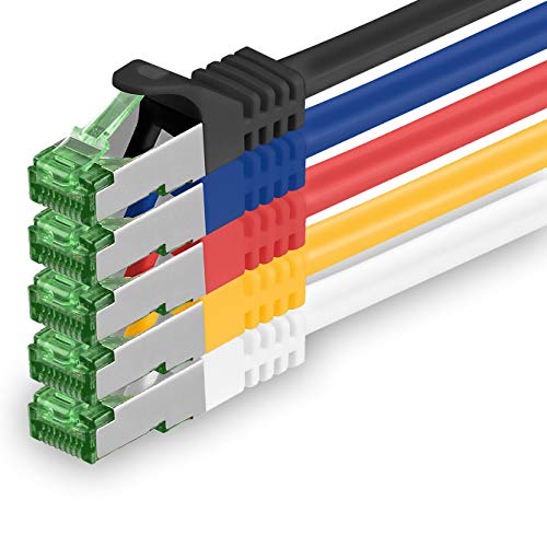 1aTTack.de Cat7 Netzwerkkabel 3m - 5-Farben 03-5 Stück - Cat 7 Ethernetkabel Lankabel Lan 10Gbits Patchkabel Rj45 für Switch Router Modem Kabel etc.